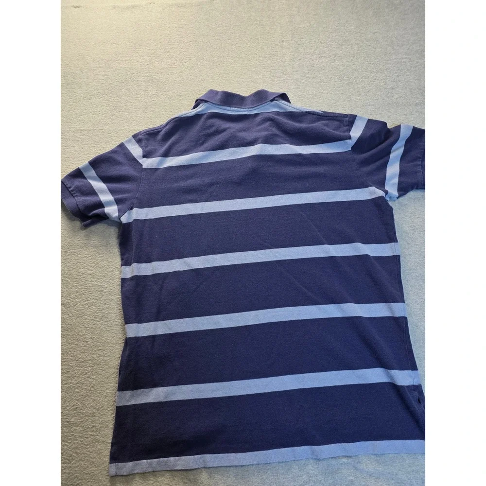 Polo Ralph Lauren Mens XL Blue Striped Short Sleeve Cotton Pique Polo Shirt‎